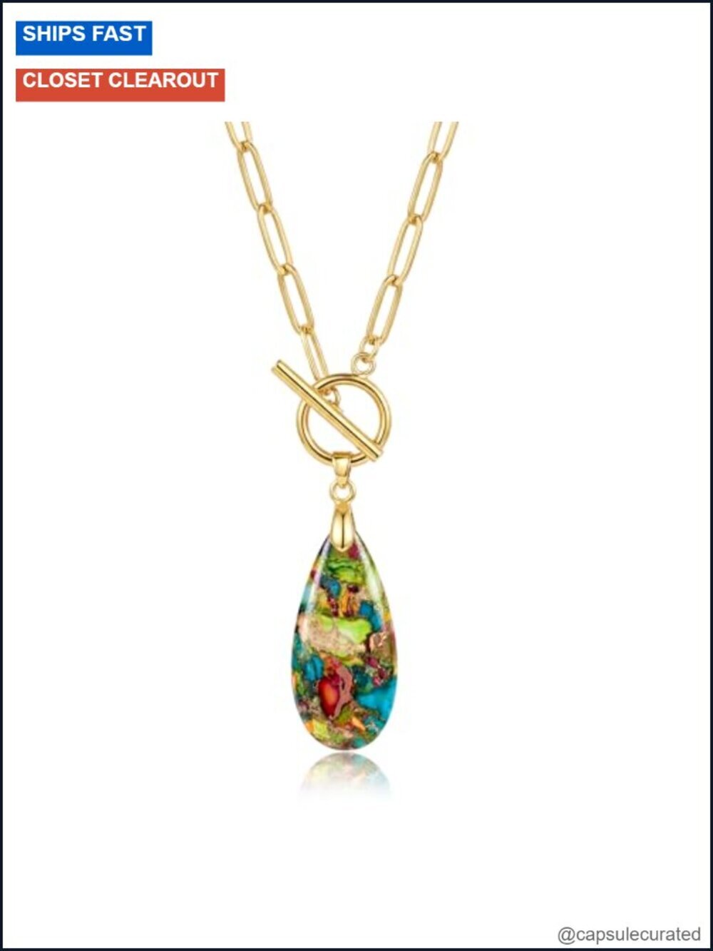 14K Gold Plated Natural Teardrop Healing Stone Pendant Necklace for Women Gift
